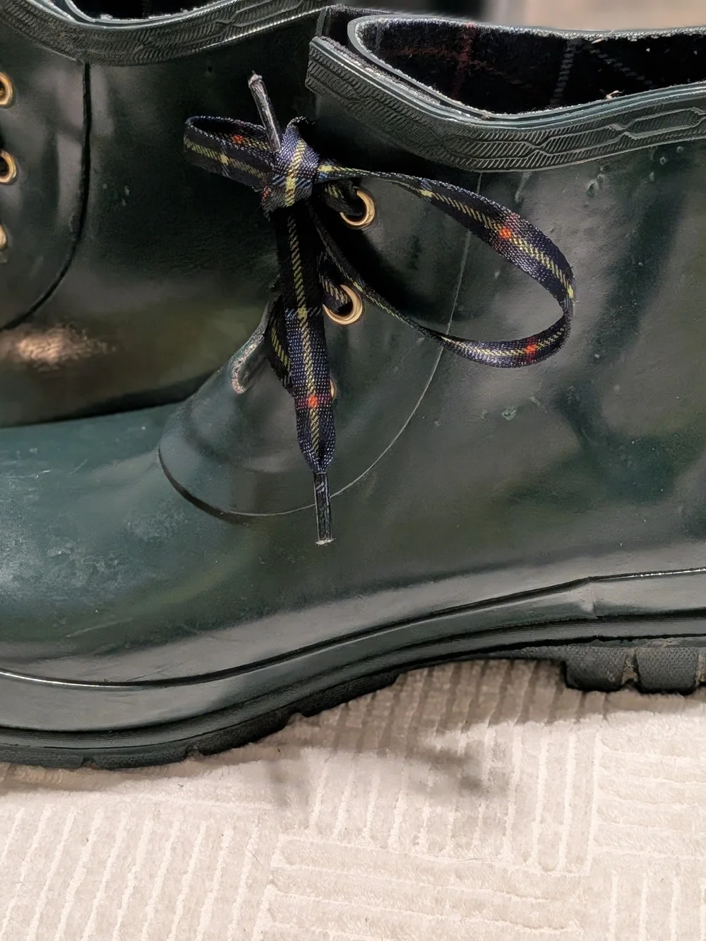 Charter Club Green Lace Up Ankle Rainboots Women's Size 10 Plaid PLEASE READ